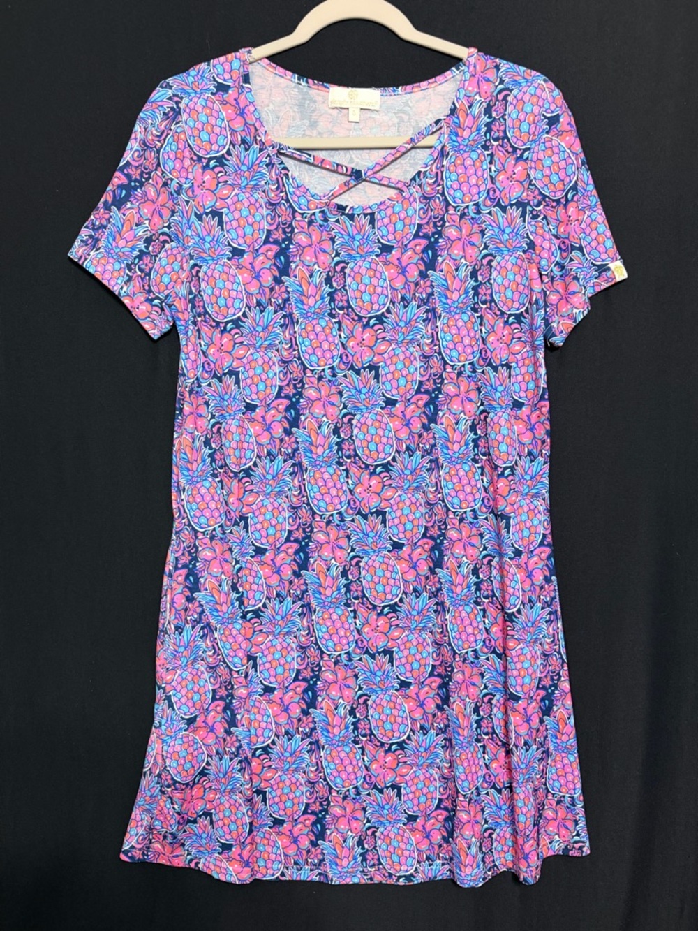 Simply Southern Navy Dress with Pink & Blue Pineapple Print Cruise wear vibrant